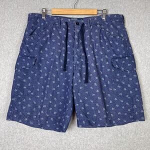 VTG Polo Ralph Lauren XL Blue Linen Cotton Cargo Shorts Floral All Over Print
